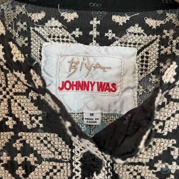 Johnny Was Biya 100% Silk Tunic Top Black & Jade Print w/pockets! - Picture 4 of 11